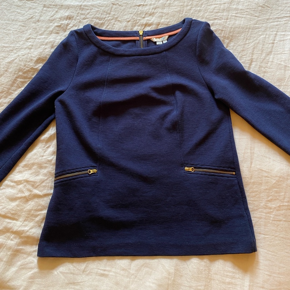 Boden 3/4 Sleeve Top with Zipper Accents